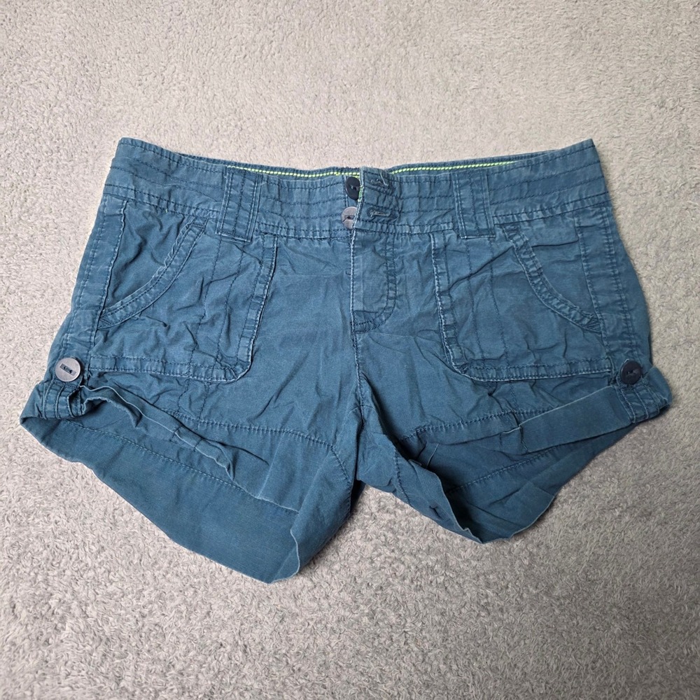 American Eagle Womens 6 Cargo Shorts Teal Blue Low Rise Cuffed Cottn Utility Y2K